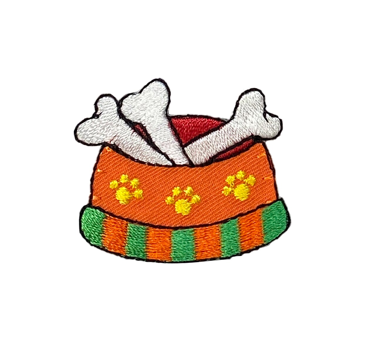 Orange Pet Food Bowl, White Bones, Dog, Embroidered, Iron on Patch